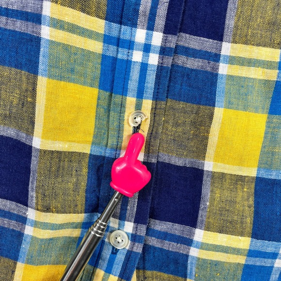 Lauren Ralph Lauren Womens 1X Linen Plaid Button Down Shirt Yellow Blue LRL - Picture 3 of 6